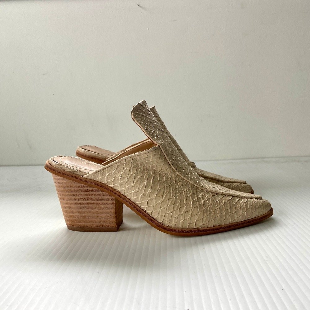 Kaanas Girona Cream Snakeskin Reptile Heeled‎ Mules Womens 6